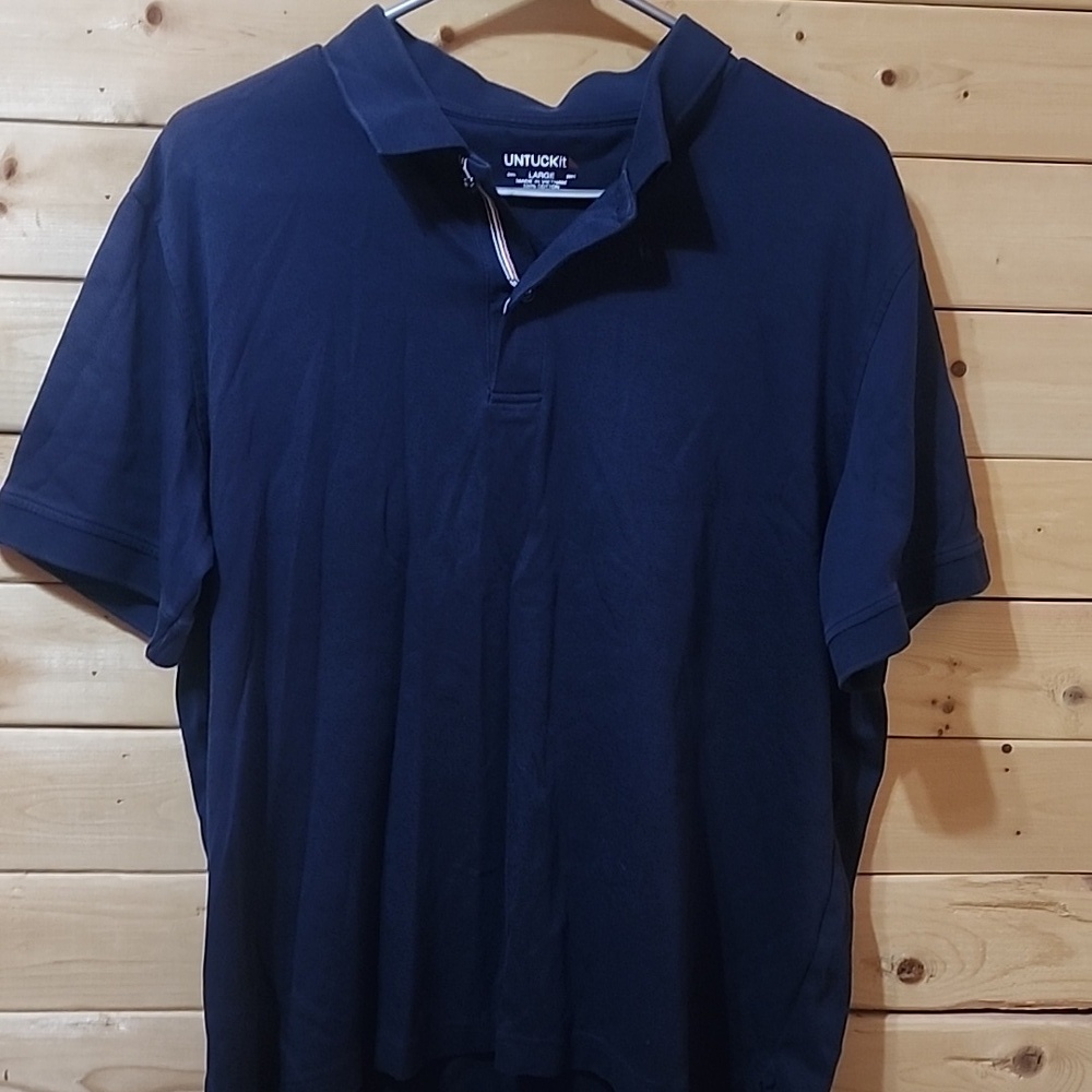 Untuckit Damachino Polo Shirt Mens Size Large Navy Blue